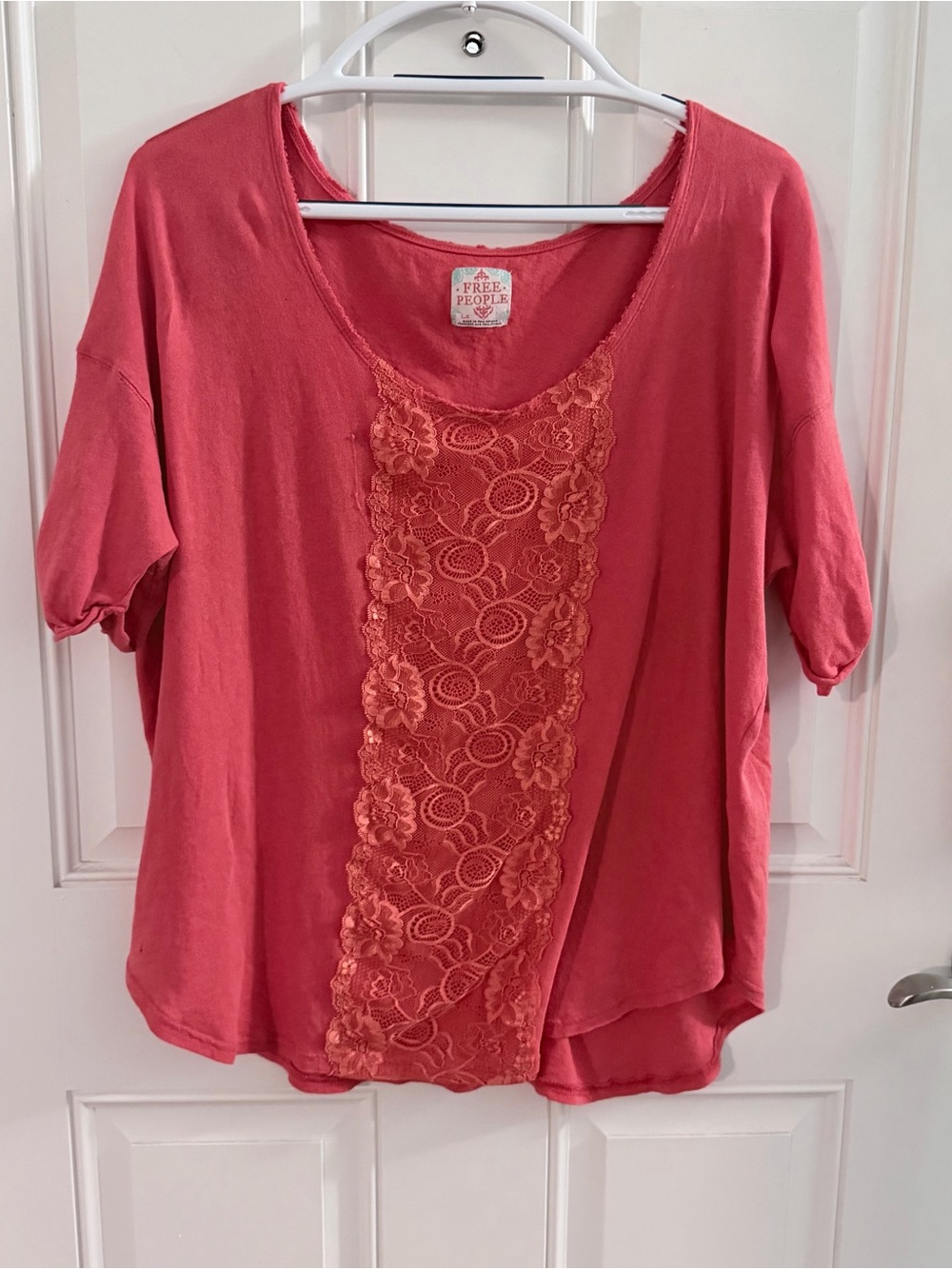 Free People Blouse L | Orange Lace Detail Cotton